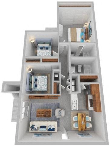 Floor plan for 3 beds, 2 baths, 1048 sqft